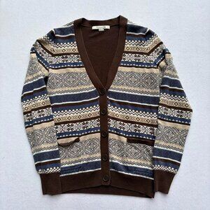 Forever 21 Brown Blue Fair Isle Christmas Cardigan Size M Holiday Festive
